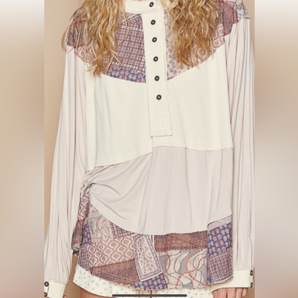 Pol GKT411 Oatmeal Round Neck Balloon Sleeve Top. 🌸🌸 Various Sizes. NWT.